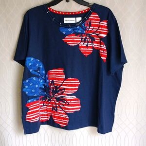 Alfred Dunner Navy Short Sleeve XL Top ~ Red White & Blue